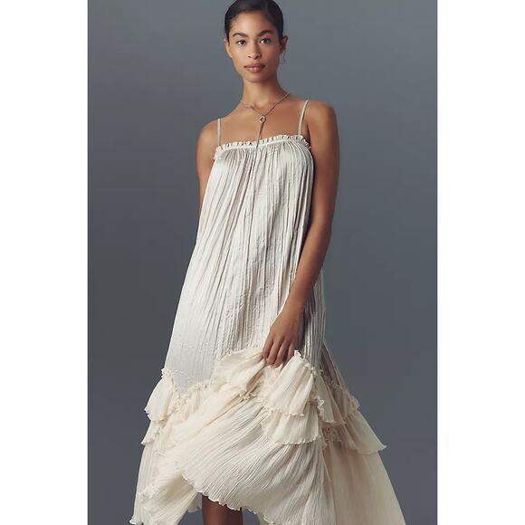 XXS Anthropologie Sleeveless Square-Neck Layered Plissé Maxi Dress - Picture 1 of 6